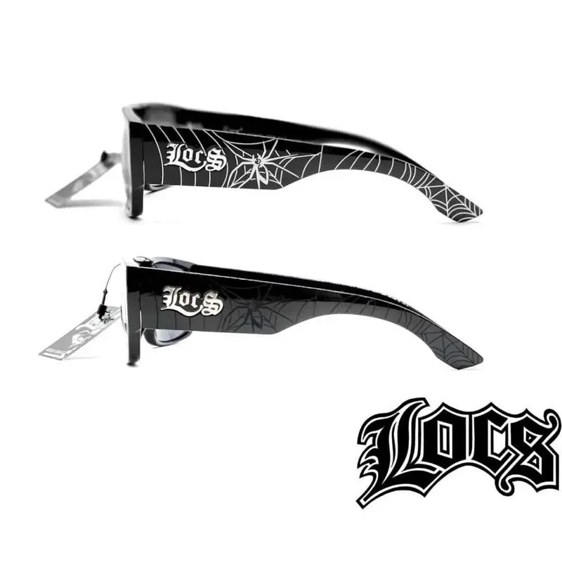 Spider Web Locs Sunglasses - Black Design, Stylish , Classic Style, Black Background with White Spider Web Design Eye Wear Trendy