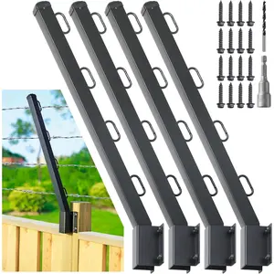 4-Pack Angle 25? Fence  Extender, 23.5" Fence Barbed Wire Extend Arm,for Outdoor Fences to Increase Height, Protect  and Pets Jumping Off (4, 23.5in-25?Angles -  )