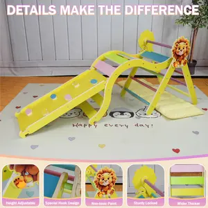 KidsBuddy Pikler Triangle Set Foldable Baby Climbing Toys Wooden Montessori Climbing Set with Arch&Ramp&Ladder Baby Climber Indoor Jungle Gyms for Toddlers Montessori Toys - Golden Lion