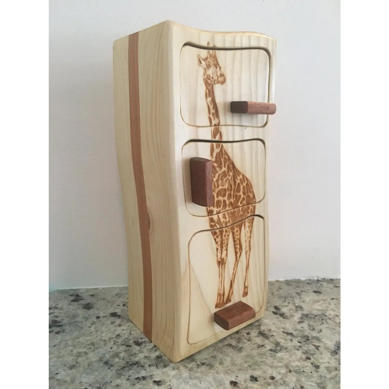 Solid Wood Box W/Drawers - Giraffe, Jewelry Box, Handcrafted, Custom Box, Personalized Box, Handmade, Home Decor, Engraved, Stash Box