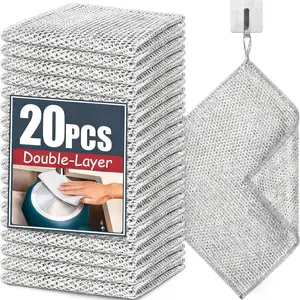 20 Pcs New Upgrade Steel Wire Dishcloth,Double-Layer Steel Wire Cleaning Cloth,Powerful Cleaning Non-Scratch Wire Dishcloth Rag for Cookware, Sinks, Dishes, Stove Tops, Small