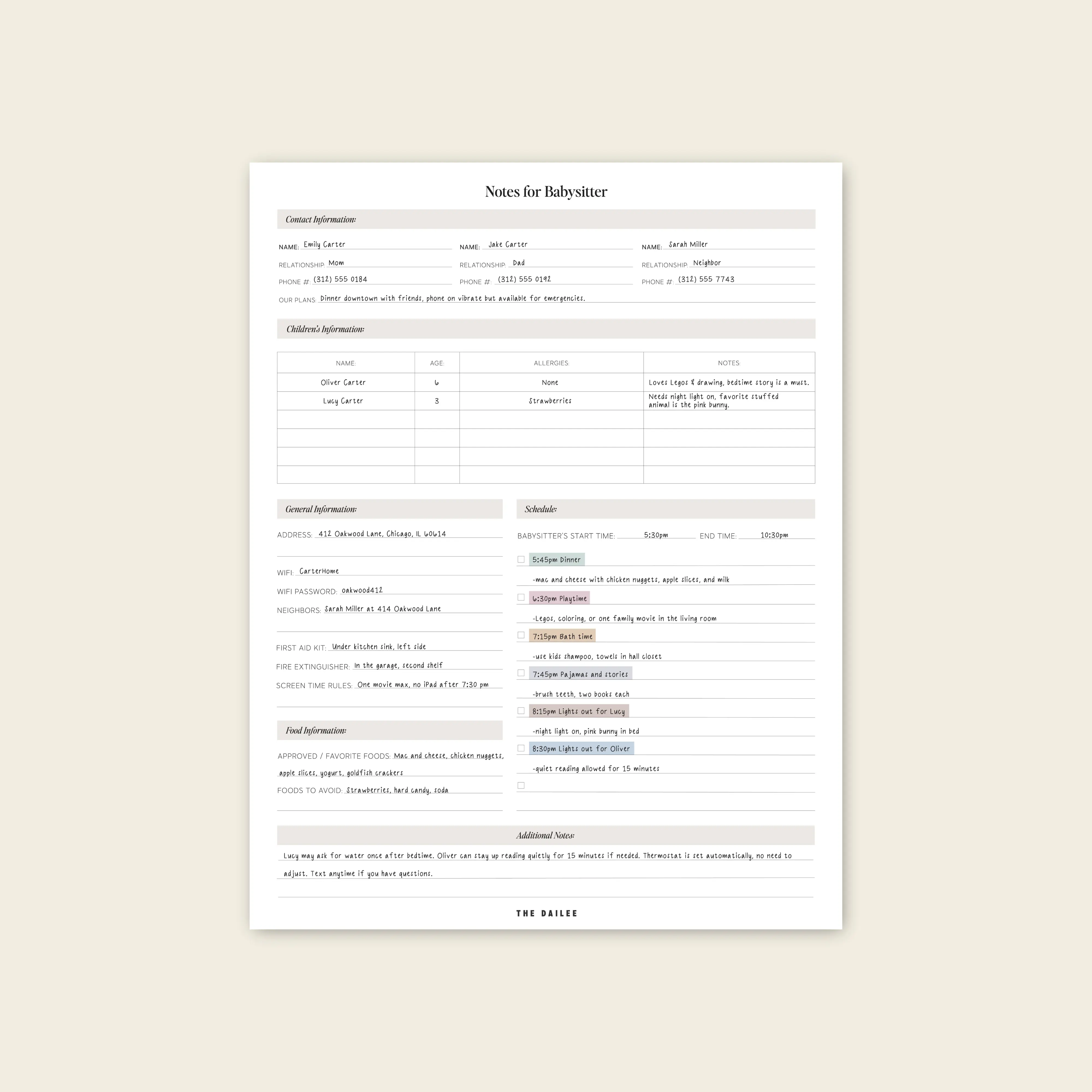 Babysitter Notepad