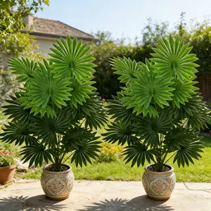 2 Large Faux Fan Palm Trees with 36 Leaves, Ideal Indoor and Outdoor Decor for Weddings, Gardens, Patios, Year-Round Use, Artificial Plants, Fake Tree Plants
