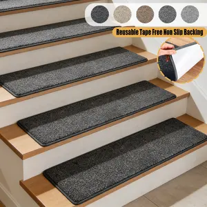 2/7 PCS NO Bullnose Carpet Stair Treads Tape Free Non Slip Indoor Stair Carpet Stair Protectors Non-Slip Skid Resistant Washable Reusable 8" x 30" Stair Runner Durable Stair-Carpet