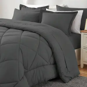 Twin Comforter Set 5 Piece Bed in a Bag – Ultra Soft Microfiber Bedding Set, All Season Cozy Comforter, Deep Pocket Sheets, Dark Grey Modern Dorm Bedding