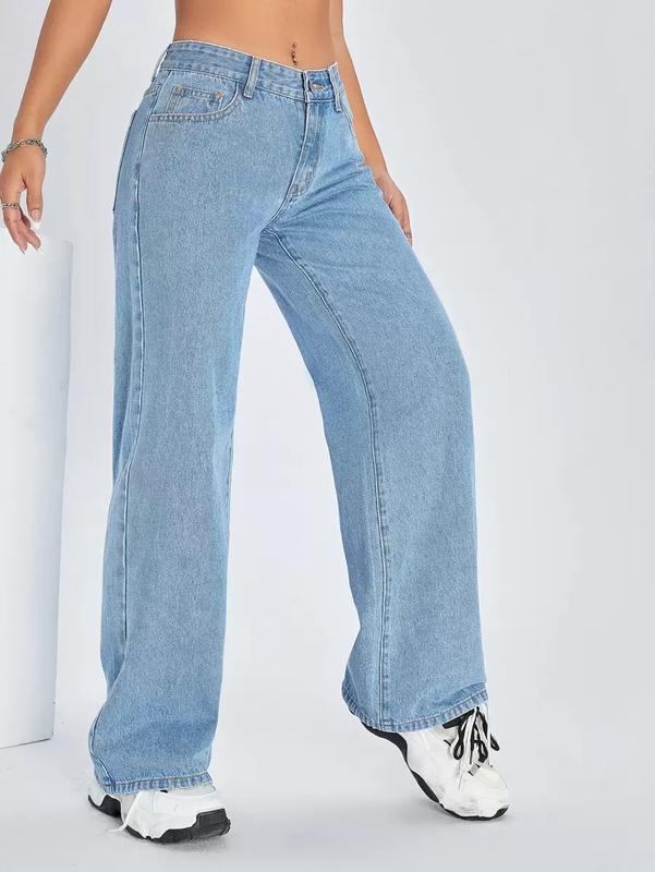 SHEIN x Ludmilla SHEIN ICON Solid Color Pocket Casual Versatile Wide-Leg Jeans