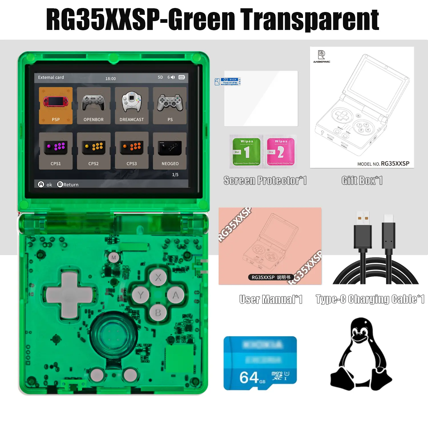 RG35XXSP-Green Transparent+64G