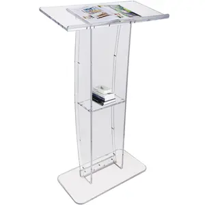 VEVOR Acrylic Podium,  , 47" Clear Acrylic Podium Stand with Wide Reading Surface & Storage Shelf, Floor-standing Clear Pulpits Acrylic for Church Office School