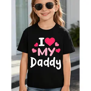 Soft Breathable I Love My Daddy Awesome Heart Dad Father'S Day Cool Kids T-Shirt for Kids | Boys & Girls Graphic Tee - Round Neck Shirt for Early Elementary - Birthday Party Outfit or Everyday Play Clothes - Easy-Care Parent-Favorite Apparel