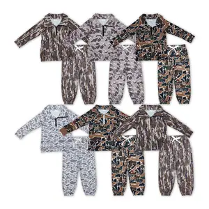 Kids' Grey Camo Long-Sleeve Printed Clothing Sets - Cute Comfy Casual Toddler Outfits for 4-5 Years Boys & Girls, Black Friday Pick