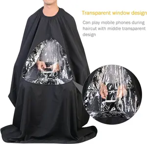Salon Home Barbers Hairdressing Cape Gown with Viewing Window for Hair Cutting 63 * 57"(Black)
