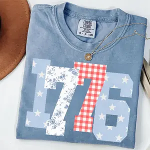 Comfort Colors 1776 Patriotic Shirt, Floral Gingham Stars Sublimation Shirt, Vintage America Shirt - BH