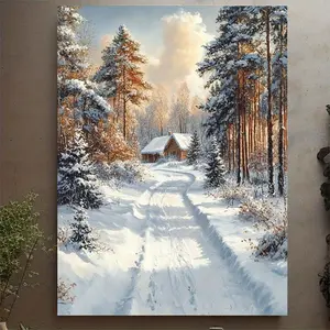1pc Magical Snow Scene Canvas PaintingFarmhouse Fashion Winter Scene Painting,with Wooden Frame, Suitable forLiving Room and Bedroom Decoration, IdealHoliday Gift