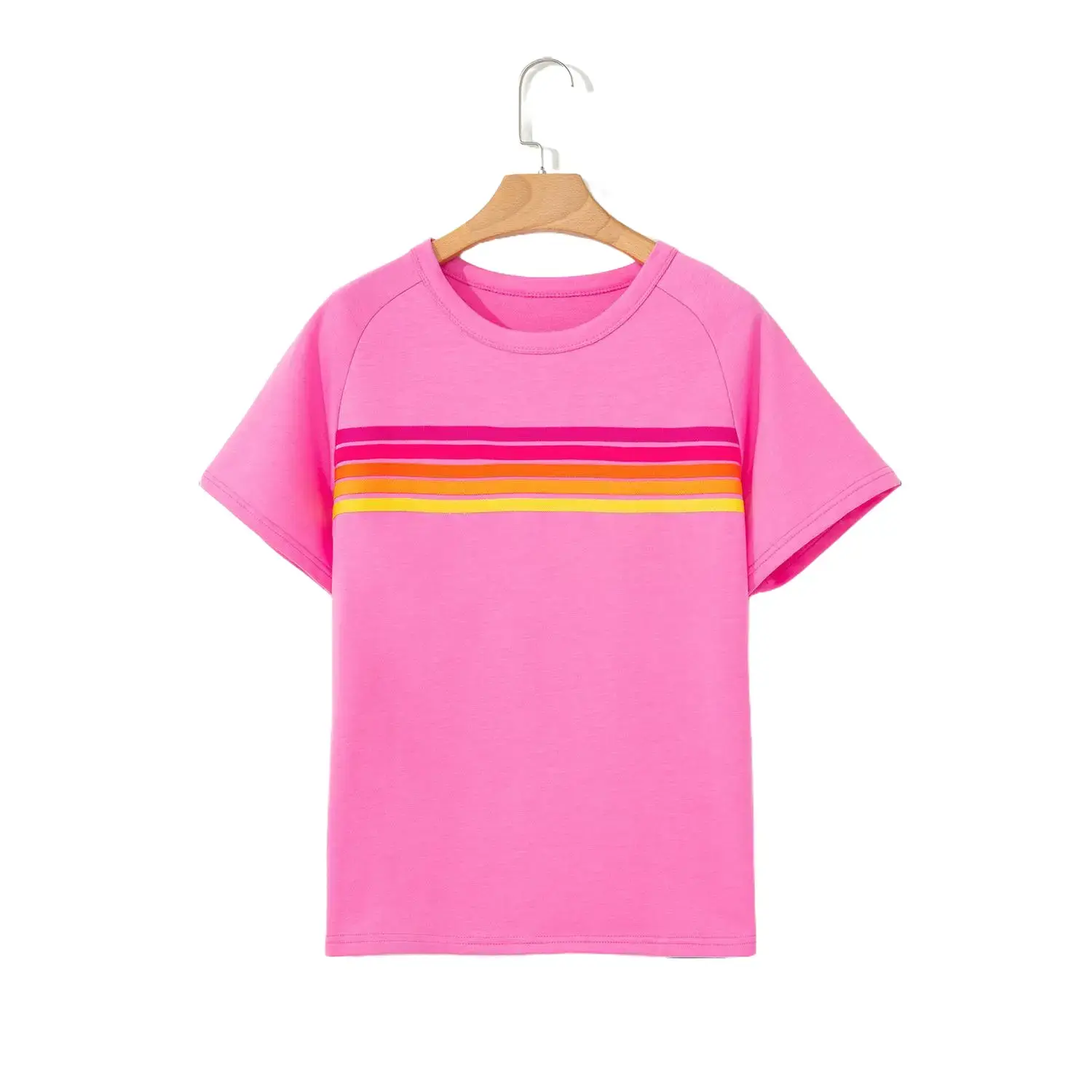 Women's Bonbon Striped Patch-Front Casual Tee, Womenswear Top with Letters, Loose-Fitting & Fitted Options