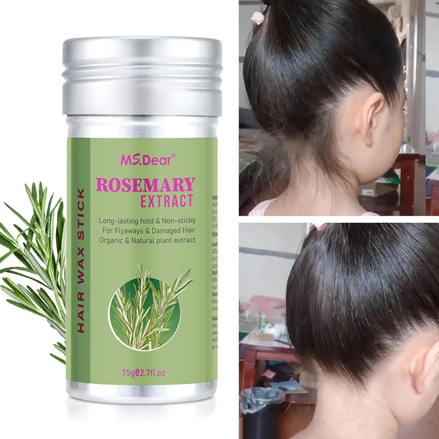 Rosemary Hair Wax Stick, Hair-Styling Waxes, Gel Tamer for Flyaways, Long Lasting Hold, Hair Bun Maker & Styling Cream for Women and Girls, Hair Slick Stick for Kids and Baby, Hair Styling Product, Hair Products