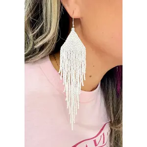 White Seed Bead Earrings