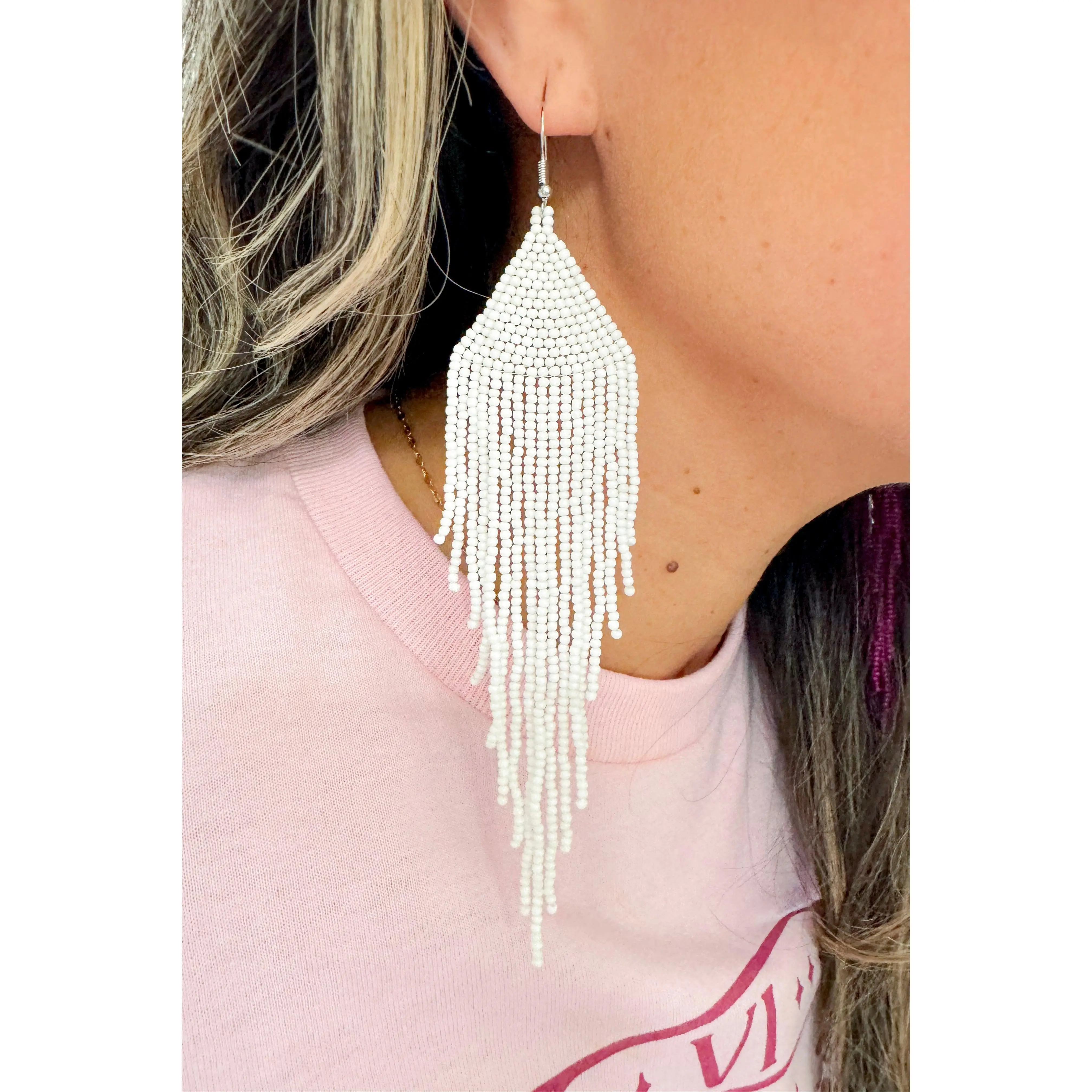White Seed Bead Earrings
