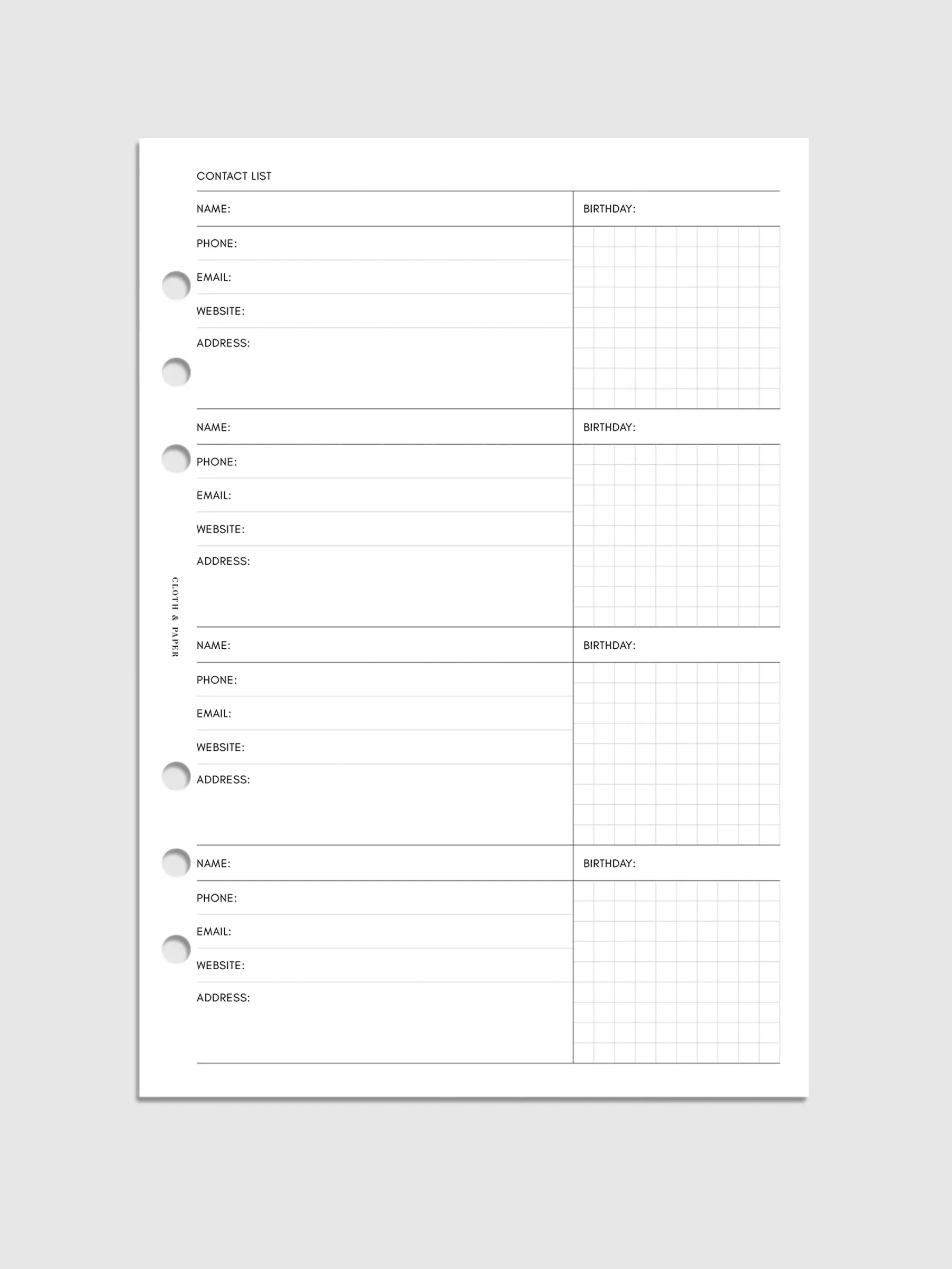 Contact List Planner Inserts | Refreshed Design