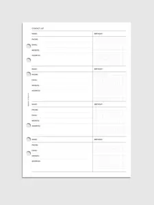 Contact List Planner Inserts | Refreshed Design