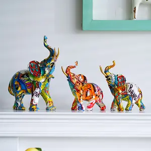 Creative Crafts European Style Colorful Water Transfer Elephant Ornament Home Living Room Office Graffiti Decoration Abstract Figure Sculpture Decorative Sculptures
