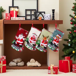 4PCS Christmas Gift Stocking Set, Linen Large Candy Bag with Snowflake, Santa Claus, Snowman, Reindeer, and Bear Patterns, Decorative Stockings Suitable for Holiday Parties and Hanging on Christmas Trees or by the Fireplace, Christmas Decorations, Persona
