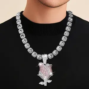 ‌Rose Flower Necklace Pendant Unisex Hip Hop Jewelry 2025 Trendy Urban Street Style Fashion Accessory for Women Men Wear Anywhere Party Holiday Year-Round Viral Must-Have‌