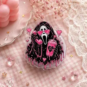 Spooky Cute Ghostface MagSafe Phone Grip, Pink Heart Horror Griptok, Coquette Aesthetic Phone Holder, Unique Gift for Hardcore Readers, Design Style