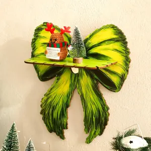 Wooden Bow Shaped Wall Shelf, Creative Wall Mounted Display Rack, Decorative Storage Rack for Home Living Room Bedroom Entryway