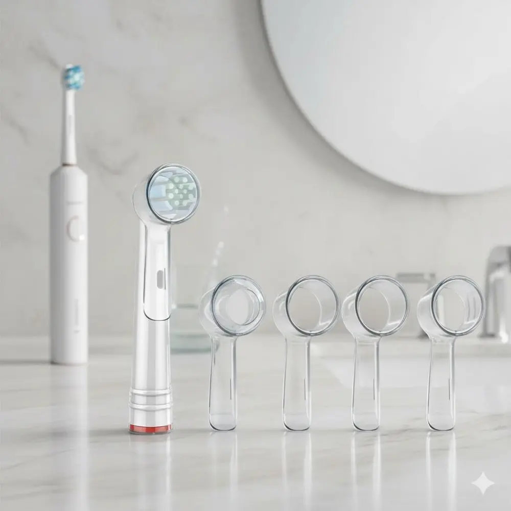 Oral-B Electric Toothbrush Travel Case Kit: 4 Replacement Heads, Waterproof Storage for Pro Series, Compact Design for Travel & Home, Deep Cleaning Soft Bristles, Hygienic Case Keeps Heads Dry & Clean, Perfect for Family Trips