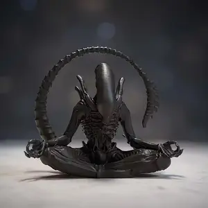 Meditating Alien Figurine, Decorative figurines, Contemporary Fantasy Decor with Expressive Eyes & Outstretched Arms, for home, 1 pc, Dark Brown, Halloween Christmas, Alien Decor Unique Sculpture Statue