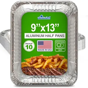 Disposable Half Size Aluminum Pans (10 Pack) 9x13 Heavy Duty Foil Baking Pans, Made in USA, Durable Recyclable Eco-friendly, Great for BBQ, Parties & Catering