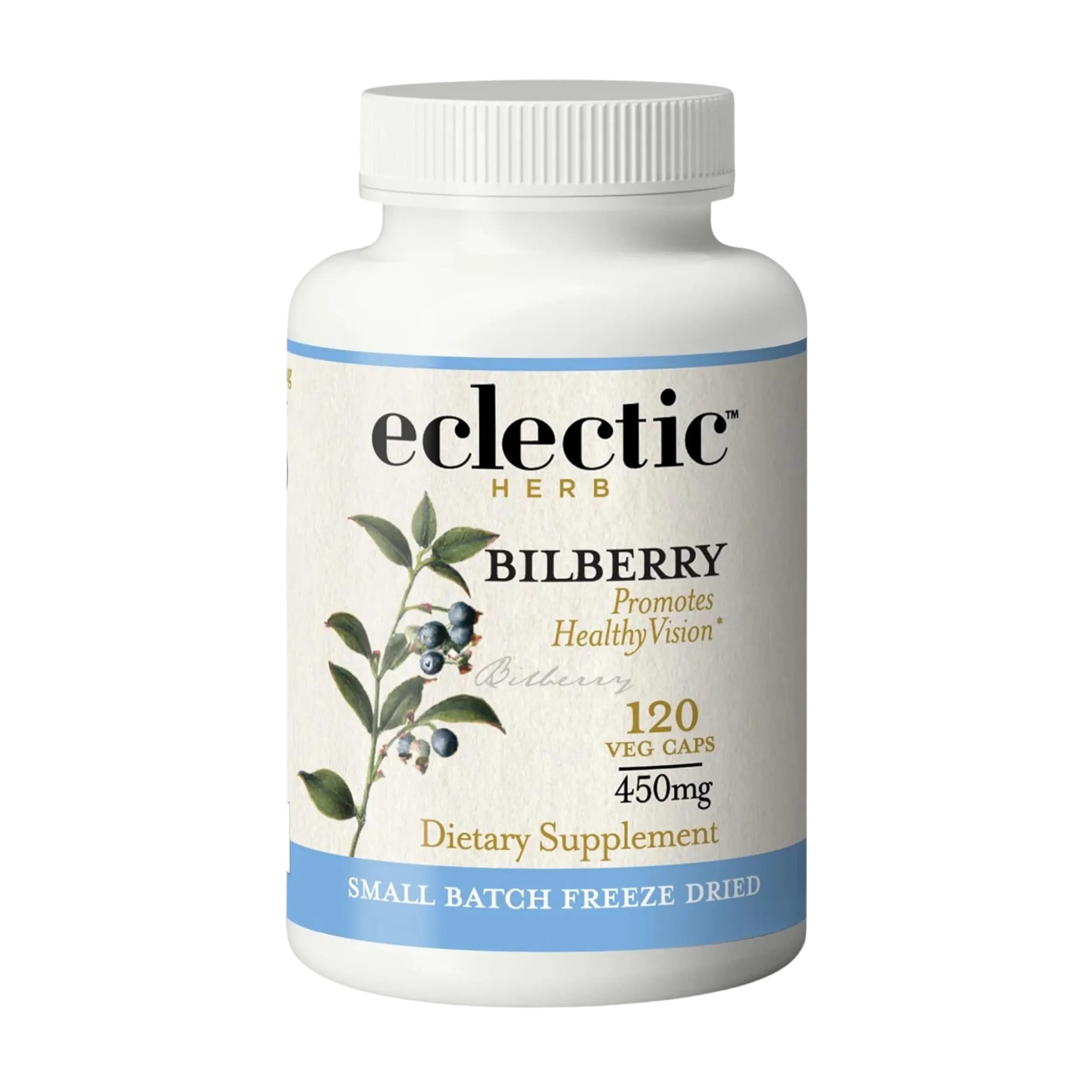 ECLECTIC HERB Bilberry Capsules - 60 Veg Capsules, 450mg Each, Wildcrafted Freeze-Dried, Promotes Healthy Vision, Supports Cardiovascular Health