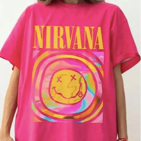 Nirvana Shirt, Pink Nirvana T- Shirt, 90s T-shirt Vintage Aesthetic, Y2K Clothing, Y2K Fashion