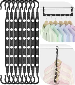 8 Pack Space-Saving Clothes Hangers – Collapsible 6-Hole Hangers with 360° Swivel Hook for Closet Organization (Black)”