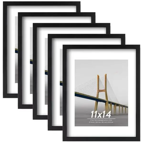 2 PACK 16x20 Wood Gallery Poster Frame, 16x20 Matted to 11x14 Wall Frames, Black