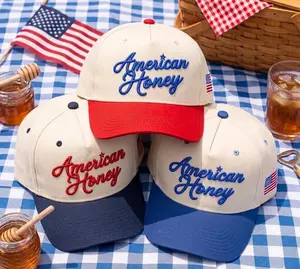 American Honey Hat, Custom 3D Puff Embroidered Two Tone Trucker Cap, Patriotic Gift