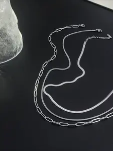 3pcs/set Hip Hop Ins Style Stainless Steel Snake Bone Chain Fox Tail Chain Necklace For Women's Daily Decoration