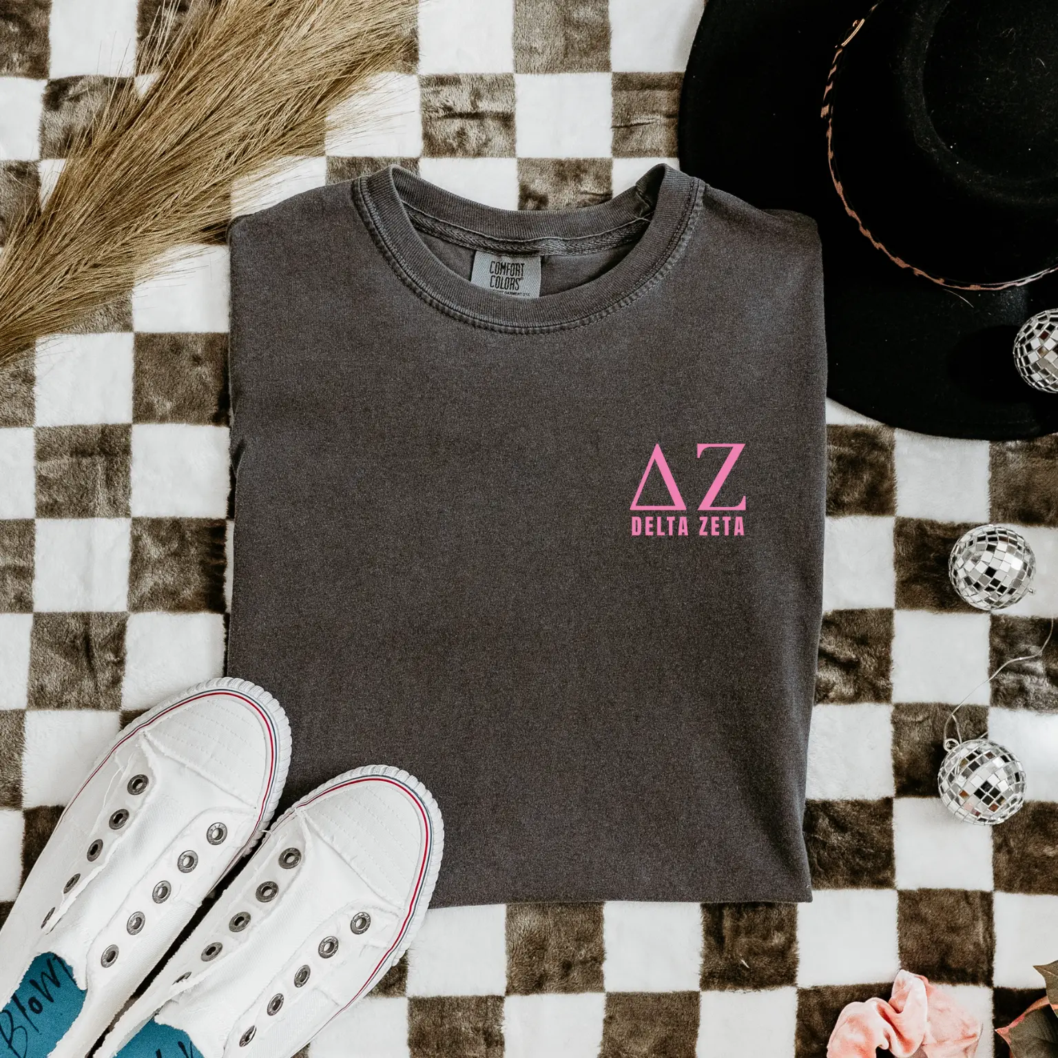 Delta Zeta Comfort Colors Tshirt Oversized Sorority Rush Top Womenswear Apparel Crewneck Casual Fully Licensed Sorority Tee University College Greek Life