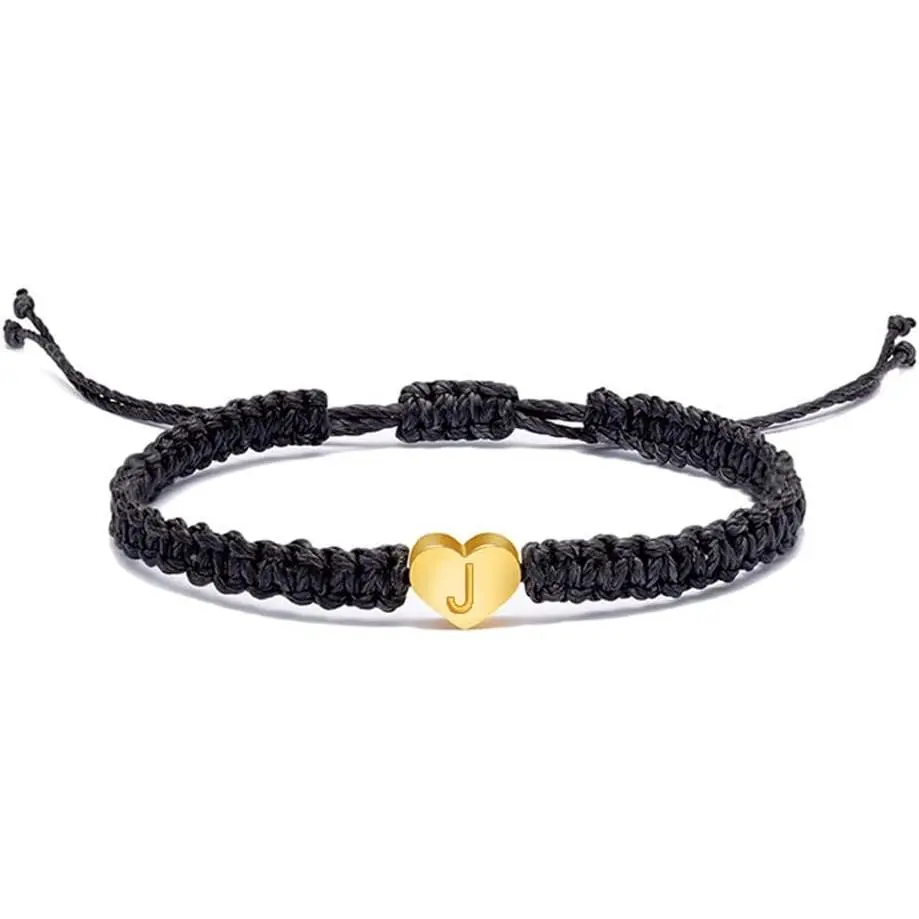 Love Heart Initial Letter Bracelet Charm Custom Name Alphabet Love Heart Rope Bracelets for Women Men Birthday