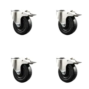 Hard Rubber Swivel Bolt Hole Caster Set of 4 with 4 Inch Black Caster Wheels-316 Stainless Steel Casters-Includes 4 Swivel Casters with Total Lock Brakes-1,200 lbs. Total Capacity-Service Caster Brand