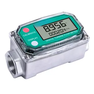 3/4 Inch Digital Turbine  Flow Meter, 0.8-13.2 GPM Inline NPT Thread Flowmeter for Water, Diesel, Gas Oil, Gasoline, Kerosene, Methanol, and Other Liquids-Supports Gallon, QTS, PTS, L, m3