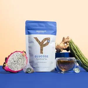 Herbaly Glucose Functional Tea - Organic Gymnema Milk Thistle Dragonfruit Fenugreek Blend - Sugar-Free Vegan Herbal Supplement with Cinnamon Ginger & Holy Basil