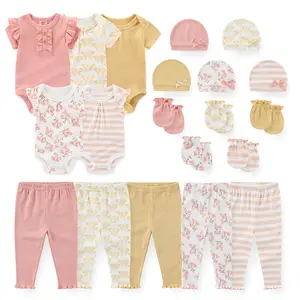 Kiddiezoom 20-Pack 100% Cotton Cartoon Cute Pattern Short Sleeved Cute Baby Clothes Gift Set