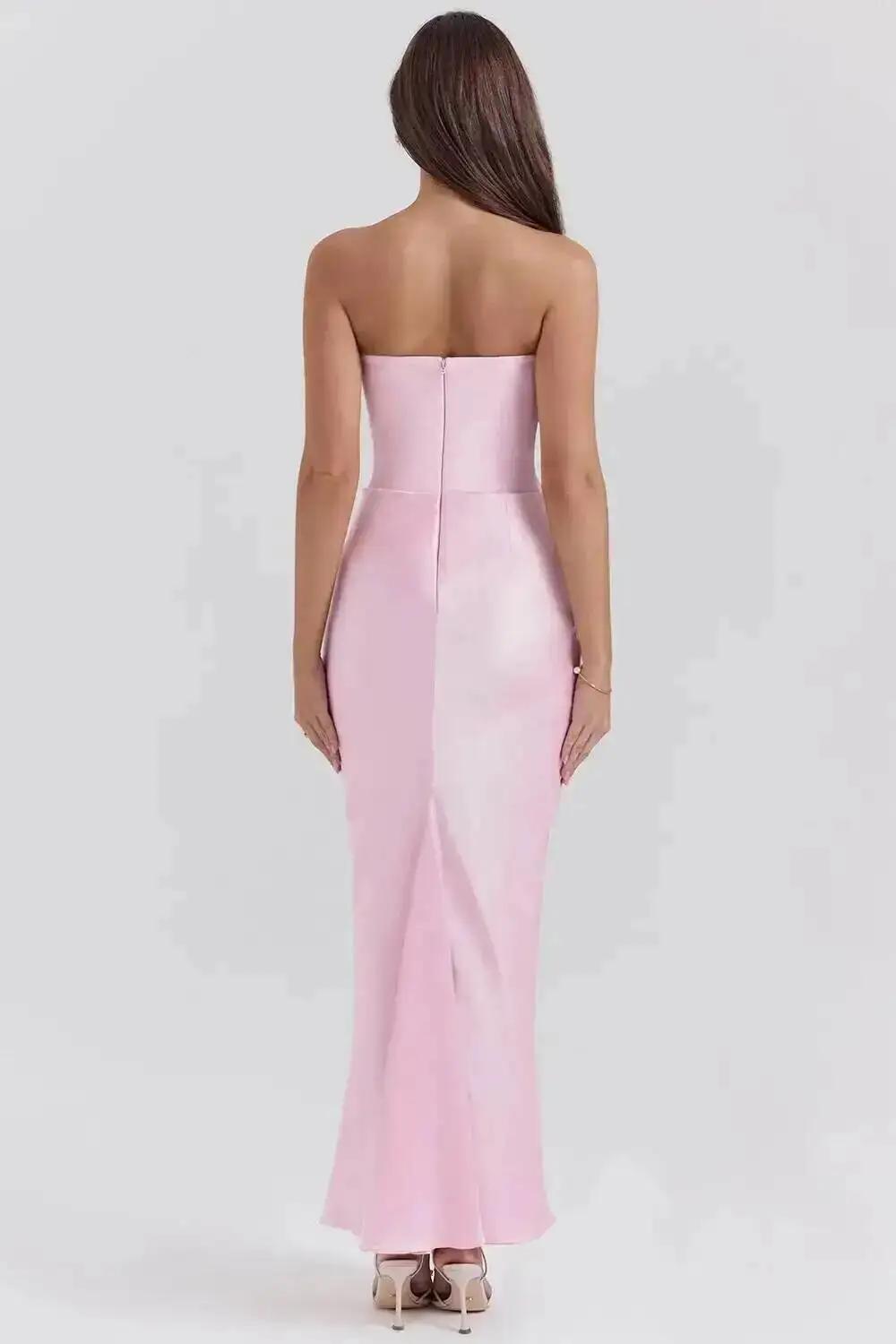 2026 New Red Strapless Corset Sexy Slim Mermaid Tail Long Solid Color Dress Women Elegant Evening