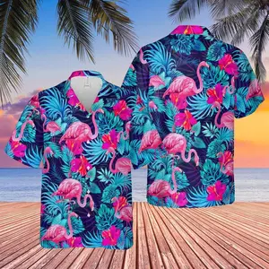 Love Flamingo Hawaiian Shirt, Pink Flamingo Style Tropical Short Sleeve Shirt, Summer Aloha Button Down Shirt, Gift for Him or Her