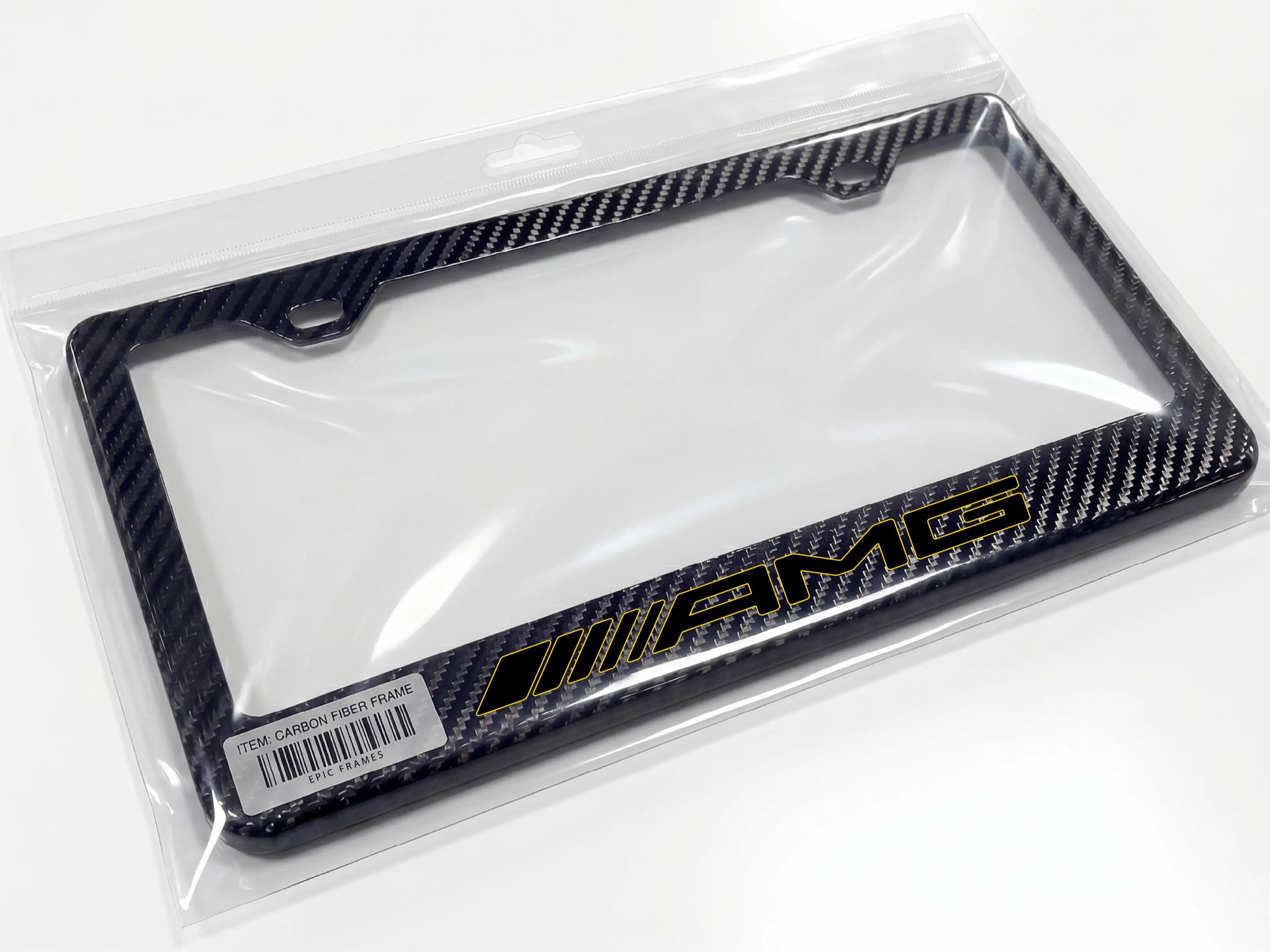 Black & Yellow Outlines AMG Mercedes Benz 100% Carbon Fiber License Plate Frame