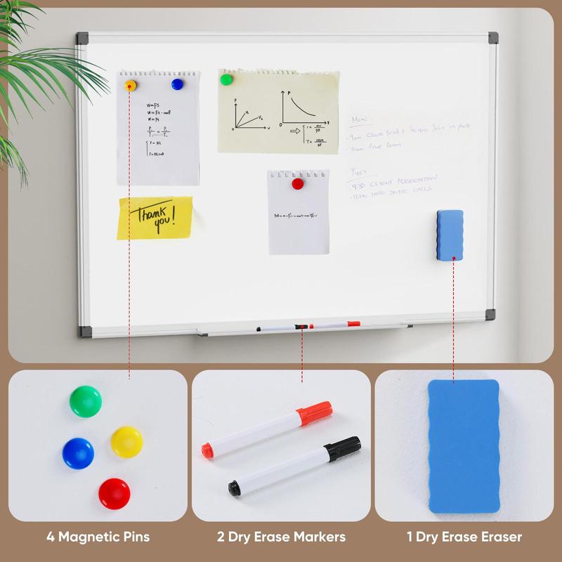 Magnetic Dry Erase Board 36 x 24 Inches White Board with Accessories, Includes Dry Eraser, Marker Tray & Fixing Kits