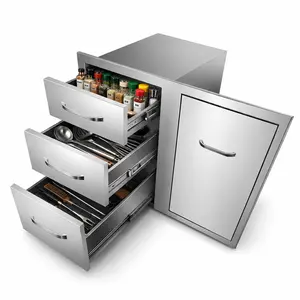 Stainless Steel Drawer for Outdoor Kitchens, Three-Drawer Stainless Steel Storage Unit, 30" L × 22" W × 23" H, Suitable for Outdoor and Indoor Kitchens, with Built-In Stainless Steel Drawers and Access Door Panel