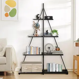 Sailboat Shaped Bookshelf, Book Shelf, 4-Tier Ladder Design, Sturdy Free-Standing Storage Shelves, Space Saving for Living-Room Office Bedroom