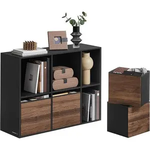SONGMICS HOME Superfast Toolless Assembly, Bookshelf, Cube Storage Organizer, Shelving Unit, 6 Compartments, 4 Fabric Drawers, 10.6 x 32.7 x 24.3 Inches